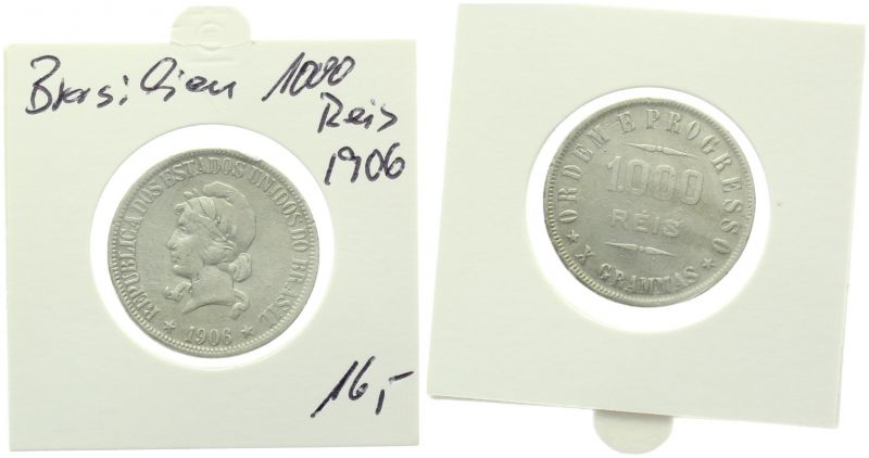 Brasilien 1000 Reis 1906 Silber